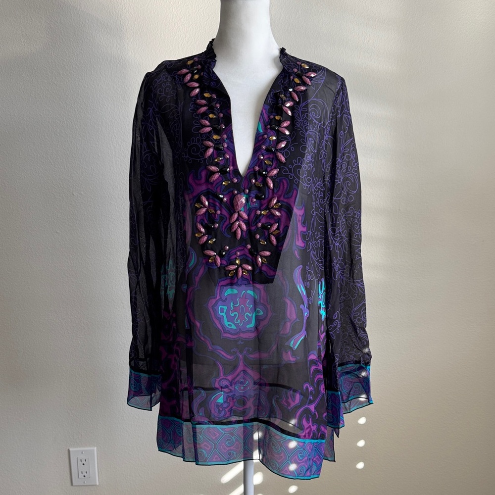 Hale Bob Sheer Black and Purple Tunic